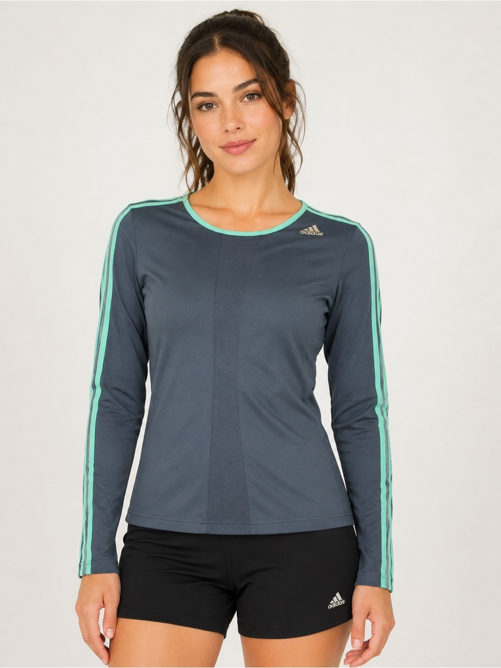 Adidas Women's Long-Sleeve Athletic Tee - Slate with Mint Trim